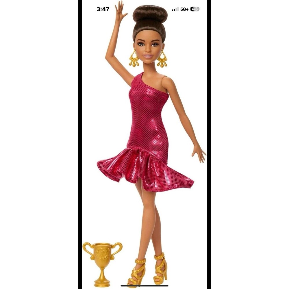 BARBIE You Can Be Anything Ballroom Dancer Doll  Red Ruffle Dress Trophy JFR09